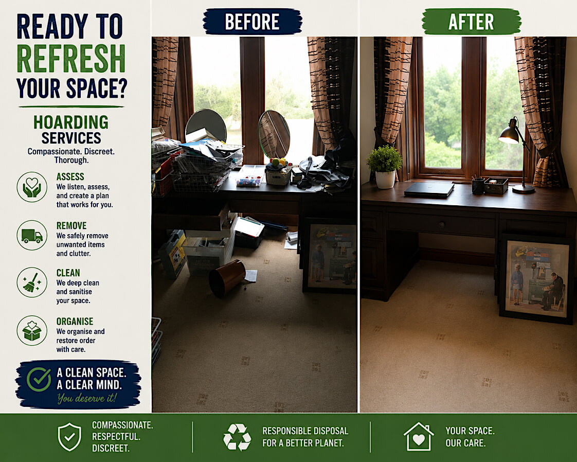 Hoarding cleanup before and after in Bickerstaffe